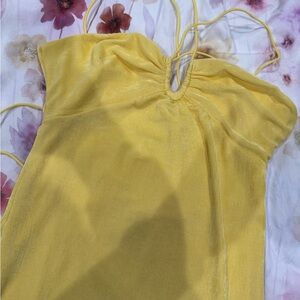 Yellow Ruched Halter Dress